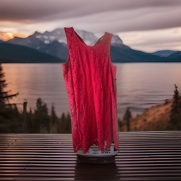 NYC Women's Dress Loos, bright pink reaches the knee, with lace Zise X-Large NWT - Picture 2 of 15